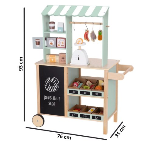 WOOPIE GREEN Duży Wielofunkcyjny Sklepik 5w1 Stragan Supermarket Restauracja Kawiarnia Kuchnia 73 el