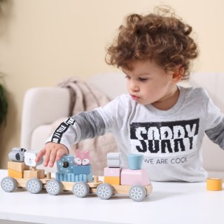 VIGA PolarB Drewniana Kolejka z Wagonikami i Zwierzątkami Do Układania Montessori