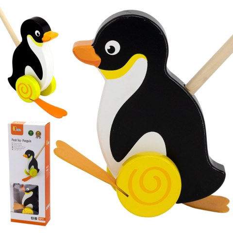 VIGA TOYS Drewniany Pchacz Pingwin Zabawka na Kiju do Pchania na Roczek