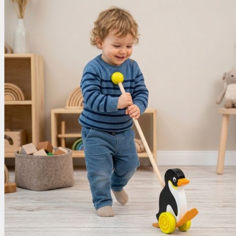VIGA TOYS Drewniany Pchacz Pingwin Zabawka na Kiju do Pchania na Roczek