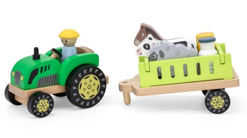 Viga Drewniany Traktor z Przyczepą Figurki Zwierząt Farma Zestaw Edukacyjny