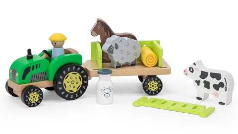 Viga Drewniany Traktor z Przyczepą Figurki Zwierząt Farma Zestaw Edukacyjny