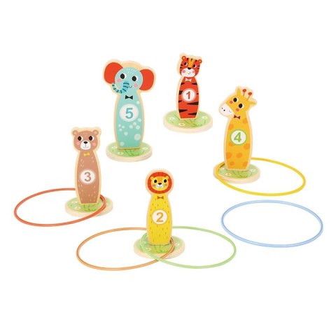 TOOKY TOY Drewniana Gra Zręcznościowa Rzut do Celu Zwierzątka 15 el.