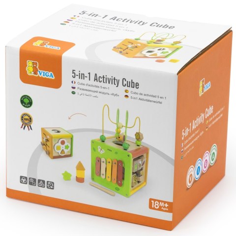 VIGA Drewniana Kostka Edukacyjna 5w1 Sorter Przeplatanka Montessori
