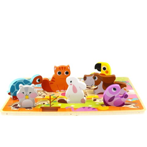 TOOKY TOY Drewniane Puzzle Montessori Zwierzątka Dom Dopasuj Kształty