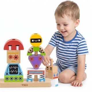 VIGA Drewniana Układanka Montessori Roboty Piramidka Klocki Edukacyjne 8el