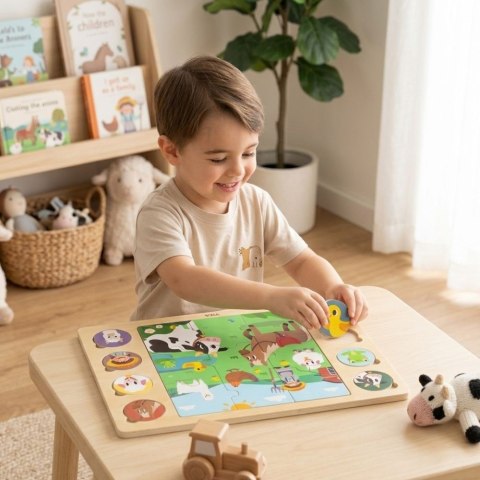 VIGA Drewniane Puzzle Odgadnij Po Cieniu - Farma Układanka 17 el.