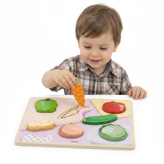 VIGA Drewniane Puzzle Układanka Montessori 2w1 Figurki Warzywa Edukacyjna