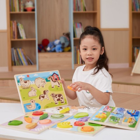 VIGA Drewniane Puzzle Układanka Montessori 2w1 Figurki Warzywa Edukacyjna