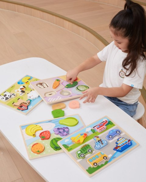 VIGA Drewniane Puzzle Układanka Montessori 2w1 Figurki Warzywa Edukacyjna
