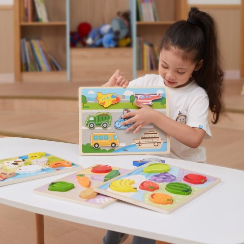 VIGA Drewniane Puzzle Układanka Montessori 2w1 Figurki Warzywa Edukacyjna
