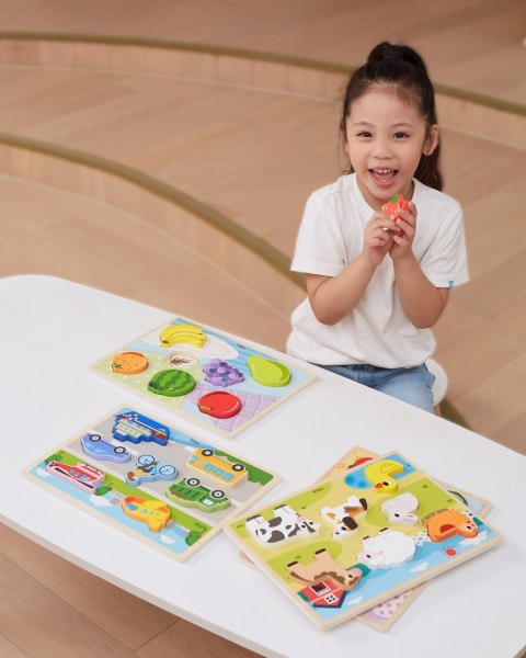 VIGA Drewniane Puzzle Układanka Montessori 2w1 Figurki Warzywa Edukacyjna