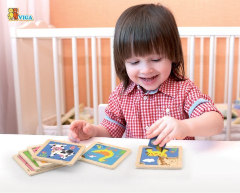 VIGA Poręczne Drewniane Puzzle Kaczuszka Układanka 4 elementy