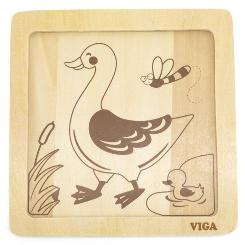 VIGA Poręczne Drewniane Puzzle Kaczuszka Układanka 4 elementy