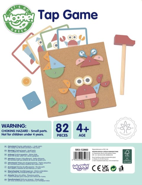 WOOPIE GREEN Drewniana Przybijanka z Młotkiem Układanka 20 wzorów 82 el.