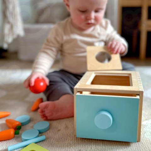 WOOPIE GREEN Drewniana Szuflada Edukacyjna 4w1 Sorter Montessori Gra w Marchewki FSC