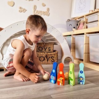 TOOKY TOY Drewniane Kręgle dla Dzieci 7 el + Piłka Certyfikat FSC