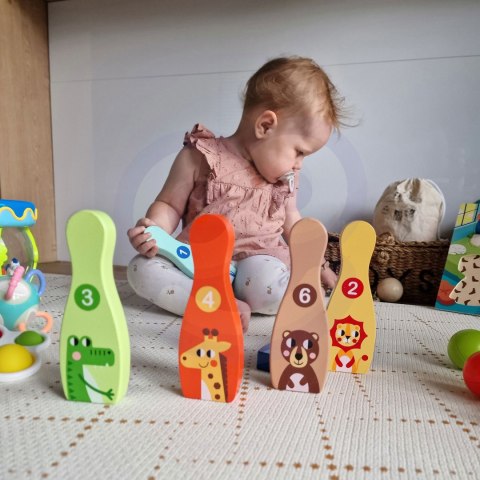 TOOKY TOY Drewniane Kręgle dla Dzieci 7 el + Piłka Certyfikat FSC