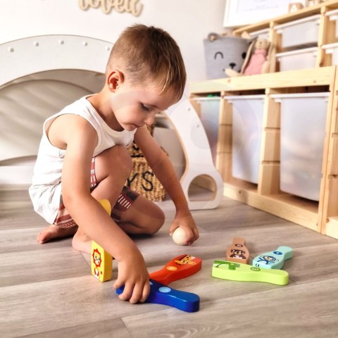 TOOKY TOY Drewniane Kręgle dla Dzieci 7 el + Piłka Certyfikat FSC