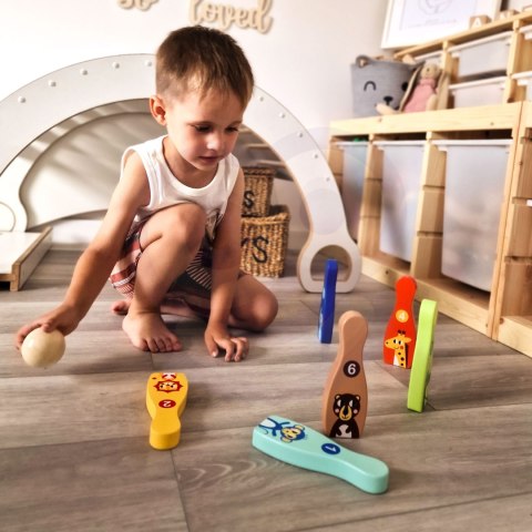 TOOKY TOY Drewniane Kręgle dla Dzieci 7 el + Piłka Certyfikat FSC