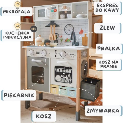 WOOPIE GREEN Duża Drewniana Kuchnia Interaktywna 9w1 z Pralką i Tablicą