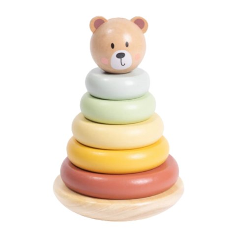 TOOKY TOY Drewniana Układanka Sensoryczna Piramidka Miś Sensoryczny Kolorowy Stacker