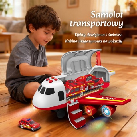 WOOPIE Samolot Rozkładany Transporter Straż Pożarna z 3 Autami Strażackimi Zestaw XL Znaki Drogowe