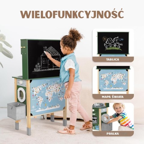 WOOPIE GREEN Duża Drewniana Kuchnia Interaktywna 9w1 z Pralką i Tablicą
