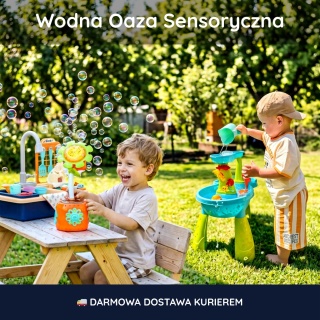 Wodna Oaza Sensoryczna 4w1: Stolik Wodny Ośmiornica + Zlew z wodą + Maszyna do Baniek Słonecznik i Akcesoria