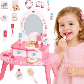 TOOKY TOY Różowa Toaletka Drewniana Do Makijażu z Lustrem