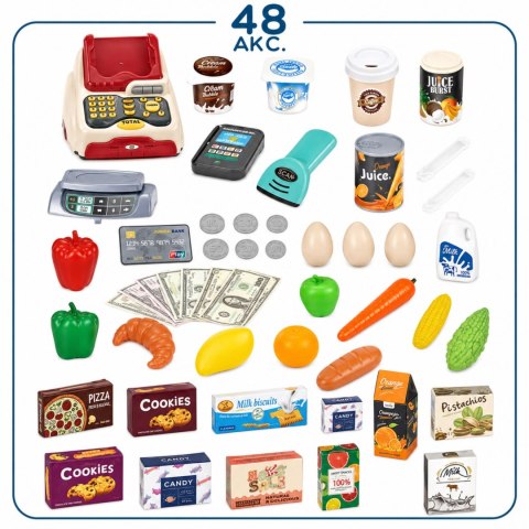 WOOPIE Sklep Supermarket z Wózkiem Sklepowym Waga Kasa Skaner + 48 Akc.