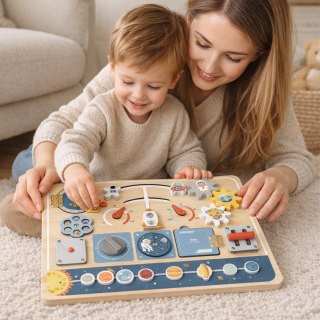 TOOKY TOY Drewniana Tablica Edukacyjna Montessori Astronauta Statek Kosmiczny