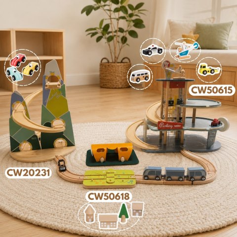 CLASSIC WORLD Wielopoziomowy Parking Auta Helikopter Dystybutor Myjnia + Akc.