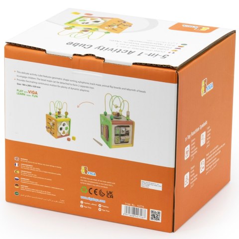 VIGA Drewniana Kostka Edukacyjna 5w1 Sorter Przeplatanka Montessori