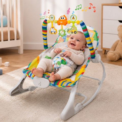 WOOPY BABY Leżaczek Bujaczek Interaktywny Z Wibracjami I Pałąkiem Wielokolorowy