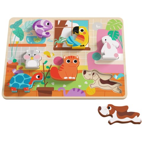 TOOKY TOY Drewniane Puzzle Montessori Zwierzątka Dom Dopasuj Kształty