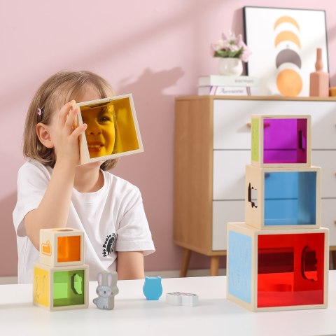 VIGA Drewniana Piramidka Edukacyjna Montessori Sorter Klocki Układanka