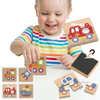 Viga Układanka drewniana Montessori puzzle magnetyczne edukacyjne pojazdy