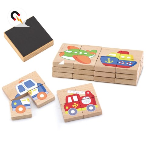 Viga Układanka drewniana Montessori puzzle magnetyczne edukacyjne pojazdy