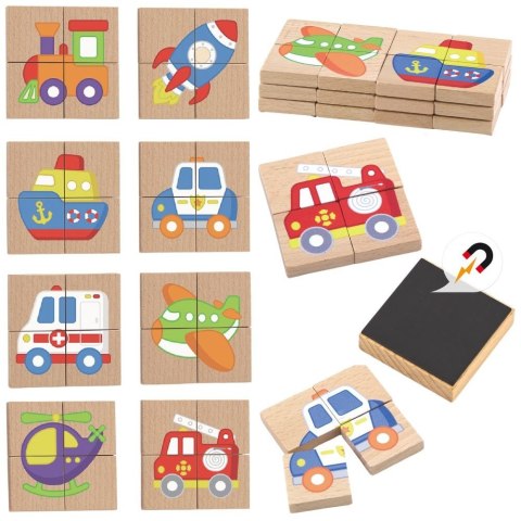 Viga Układanka drewniana Montessori puzzle magnetyczne edukacyjne pojazdy