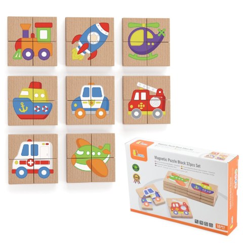 Viga Układanka drewniana Montessori puzzle magnetyczne edukacyjne pojazdy
