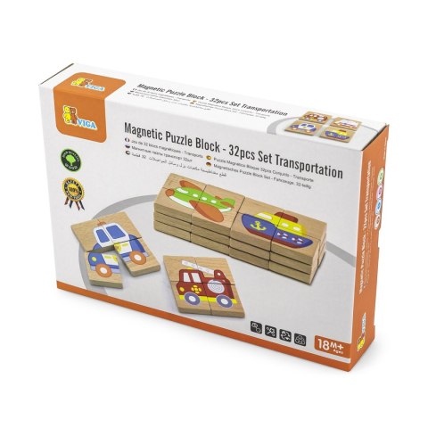 Viga Układanka drewniana Montessori puzzle magnetyczne edukacyjne pojazdy