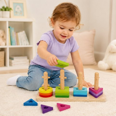 TOOKY TOY Sorter Kształtów z Kolorowymi Blokami Montessori