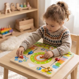 VIGA Drewniany Kalendarz Edukacyjny Zegar Nauka Angielskiego Montessori