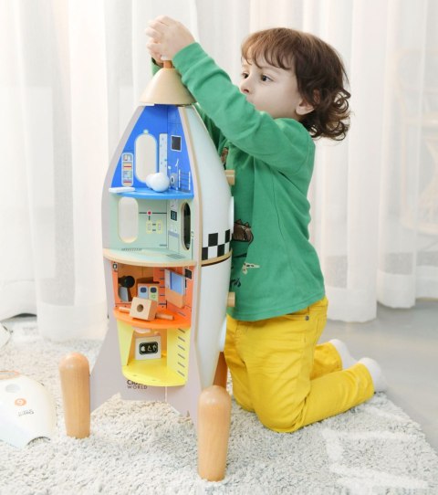 CLASSIC WORLD Drewniana Rakieta Domek dla Dzieci + Figurki 51el.