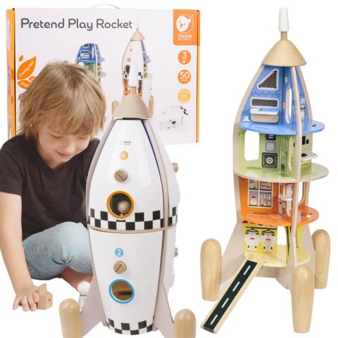 CLASSIC WORLD Drewniana Rakieta Domek dla Dzieci + Figurki 51el.