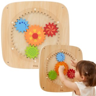 VIGA Drewniana Tablica Manipulacyjna Ścienna KOŁA ZĘBATE Montessori