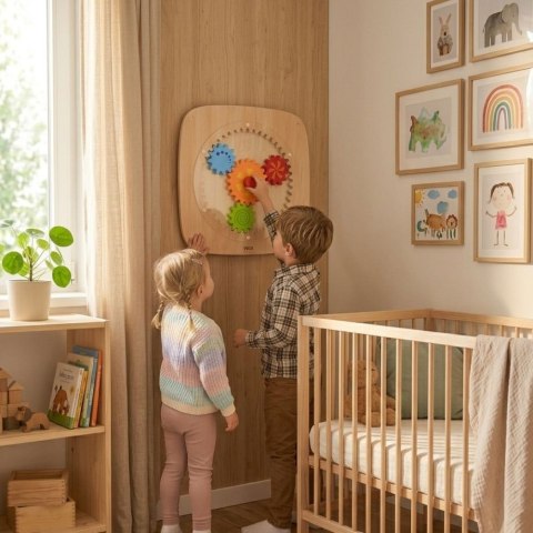 VIGA Drewniana Tablica Manipulacyjna Ścienna KOŁA ZĘBATE Montessori