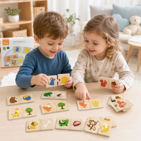 VIGA Drewniane Puzzle Nakarm Zwierzątko Co jedzą Zwierzęta Układanka