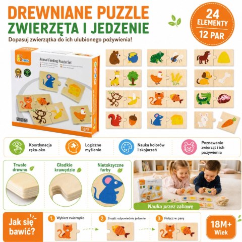 VIGA Drewniane Puzzle Nakarm Zwierzątko Co jedzą Zwierzęta Układanka